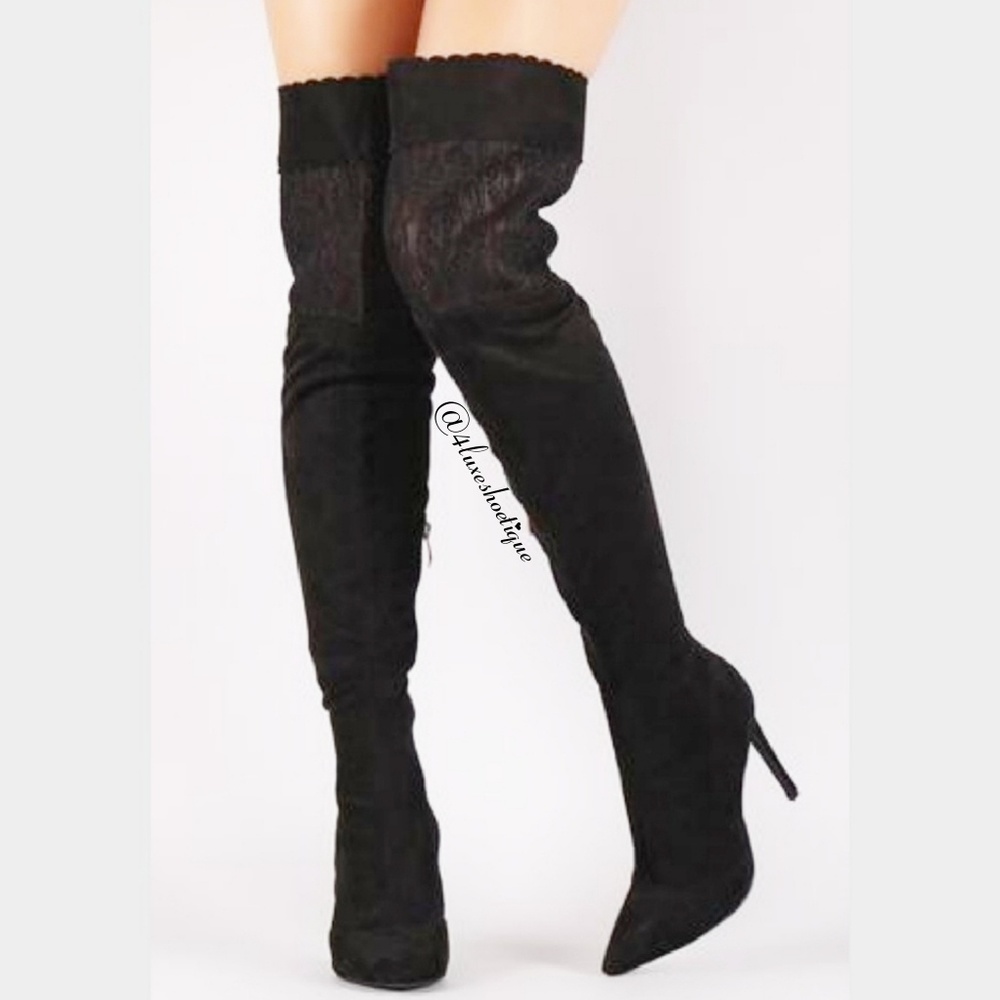 NEW Black Thigh High Lace Scalloped Design Top